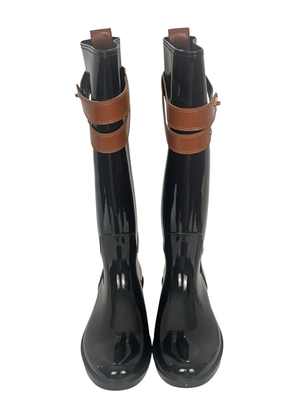 Coach Talia Knee High Rain Boots Size 10 Glossy Black Tall Town Country Preppy
